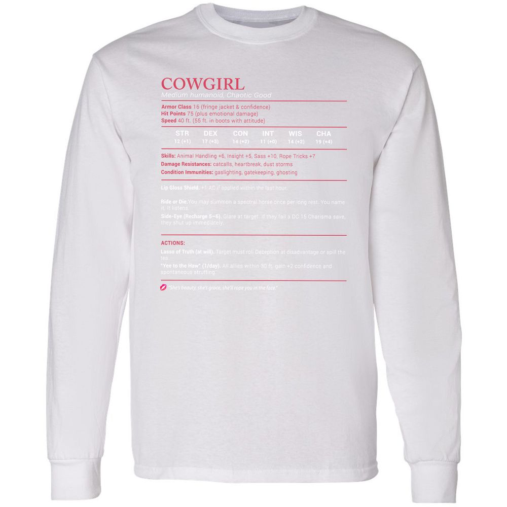 Cowgirl Stats Long Sleeve T-Shirt - White - 5
