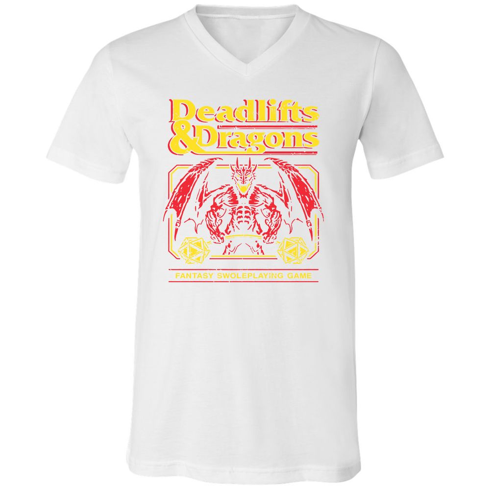 Deadlifts And Dragons Unisex V-Neck T-Shirt - White - 5