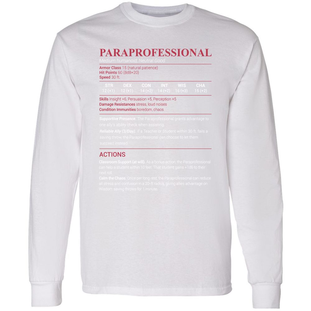 Paraprofessional Long Sleeve T-Shirt - White - 5