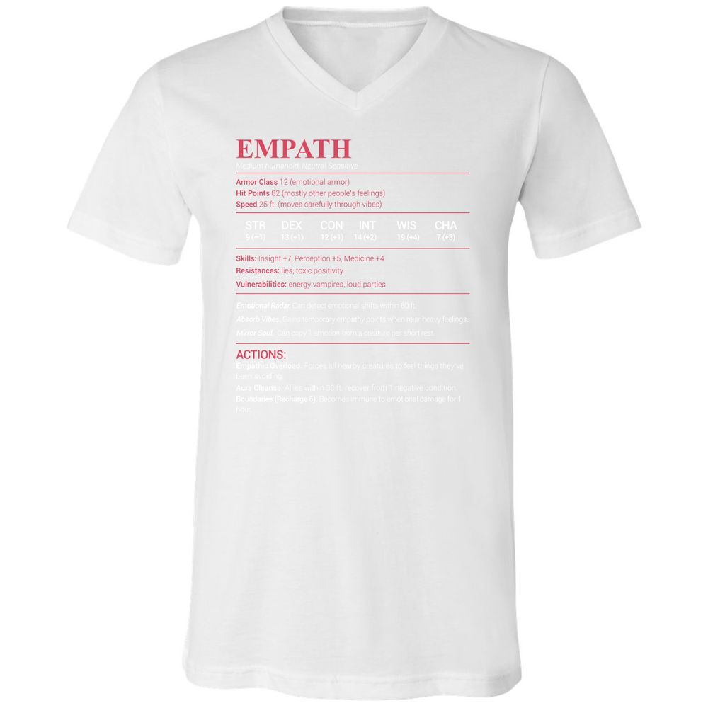Empath Stats Unisex V-Neck T-Shirt - White - 5