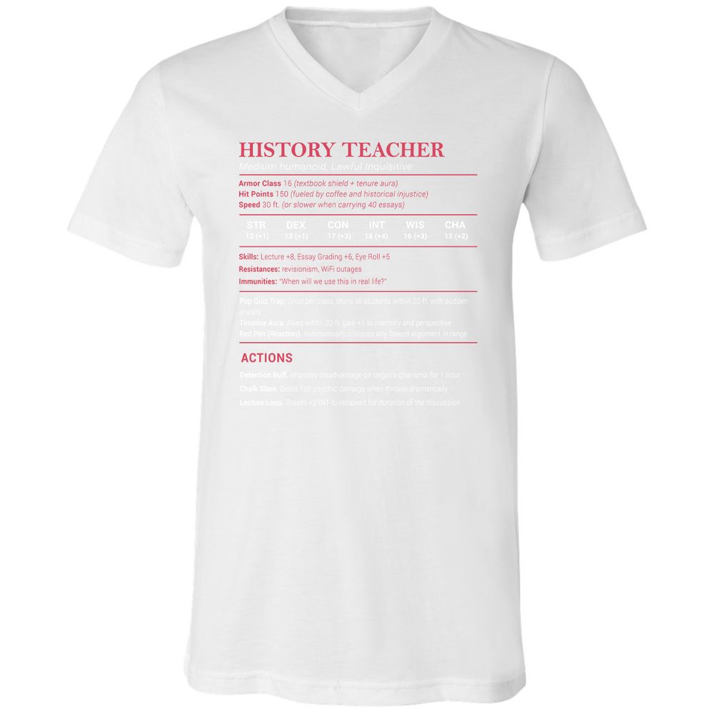History Teacher Unisex V-Neck T-Shirt - White - 5