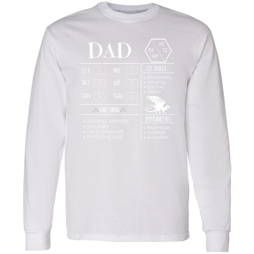 Dad Stats 2 Long Sleeve T-Shirt - White - 5