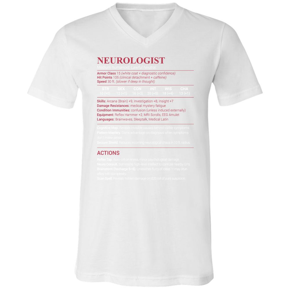 Neurologist Stats Unisex V-Neck T-Shirt - White - 5
