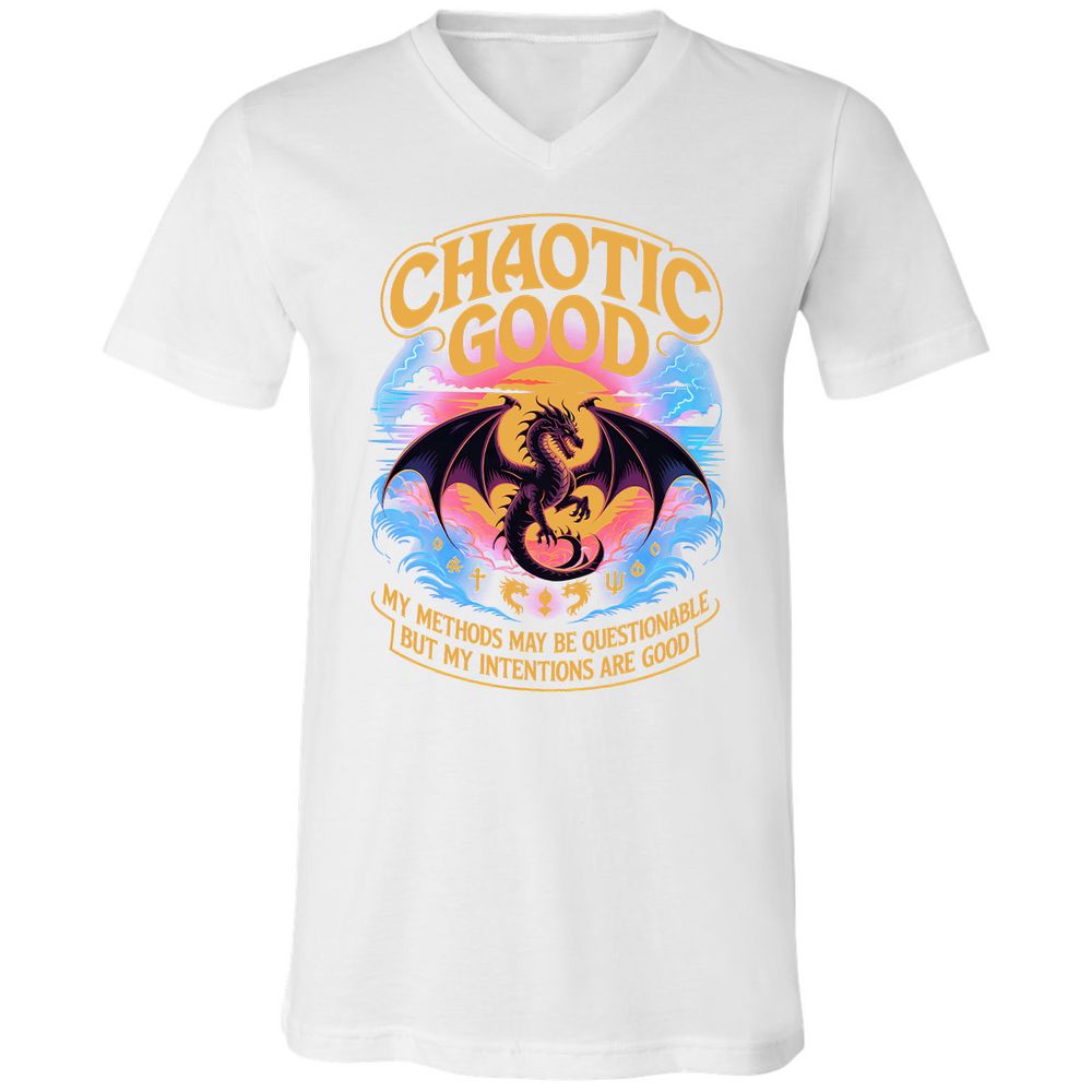 Chaotic Good Unisex V-Neck T-Shirt - White - 5