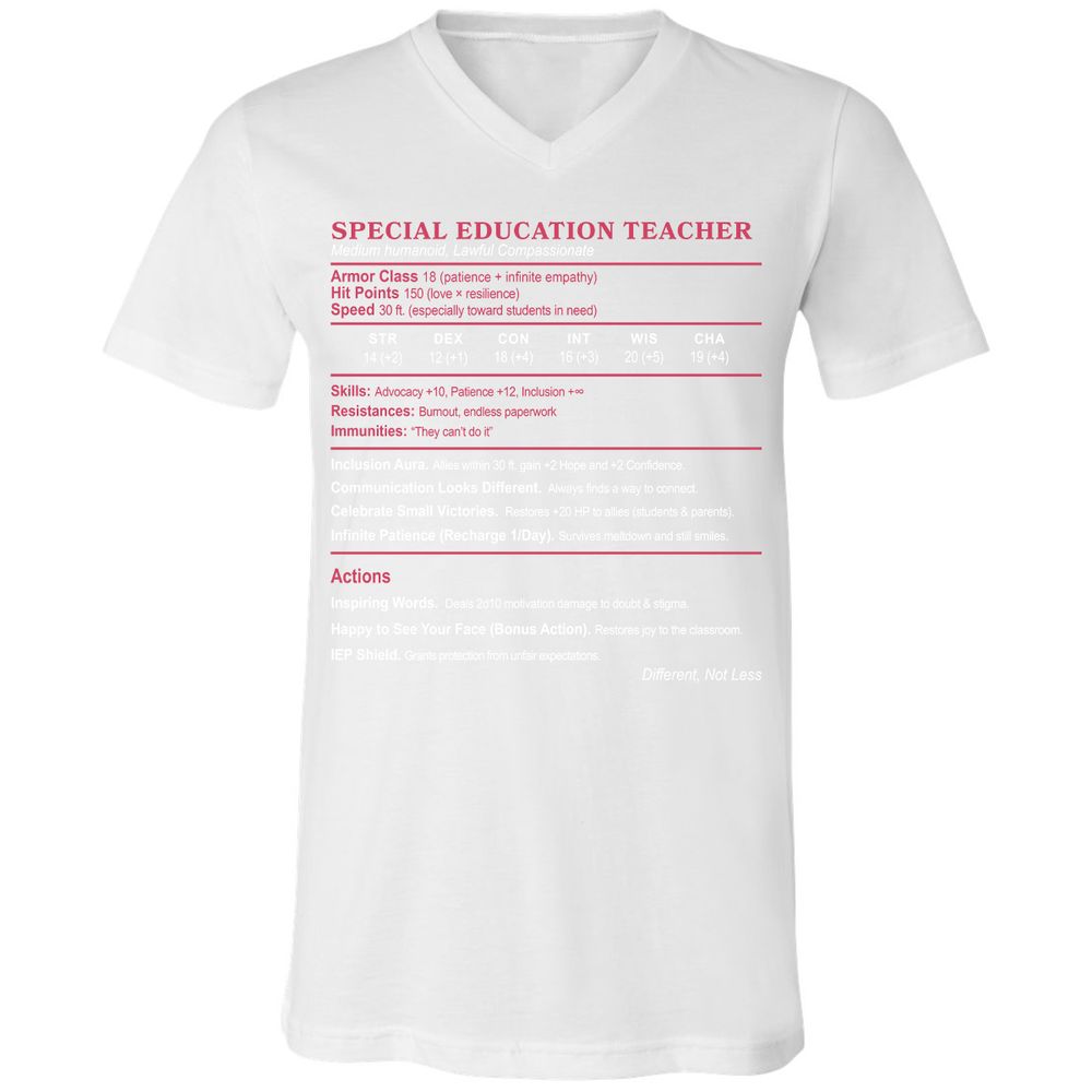 Special Education Teacher Unisex V-Neck T-Shirt - White - 5