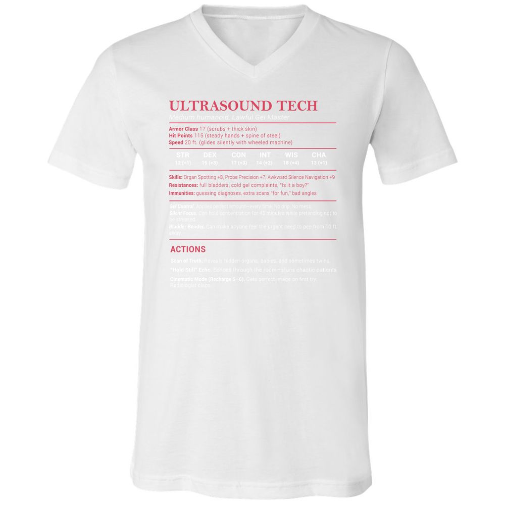 Ultrasound Tech Stats Unisex V-Neck T-Shirt - White - 5