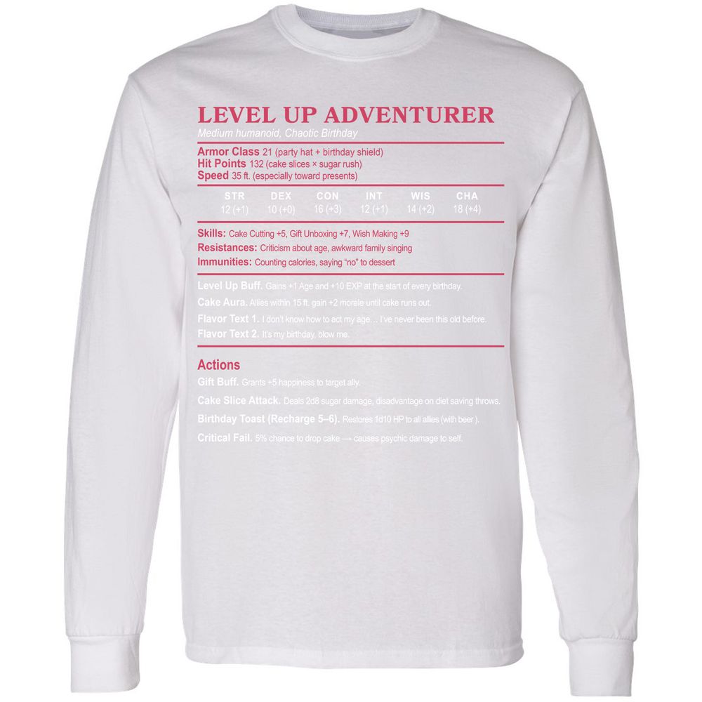 Level Up Adventurer Long Sleeve T-Shirt - White - 5