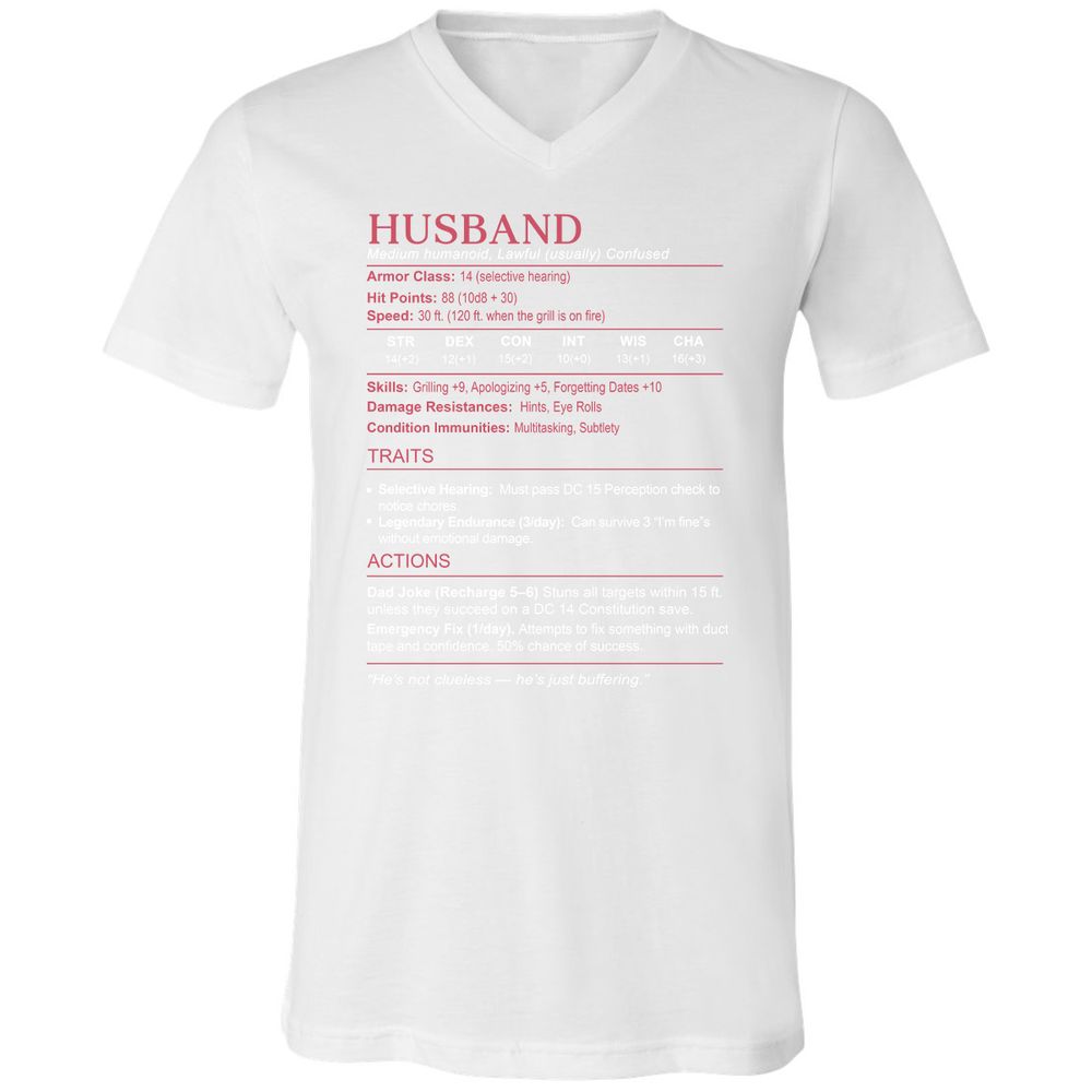 Husband Stats Unisex V-Neck T-Shirt - White - 5