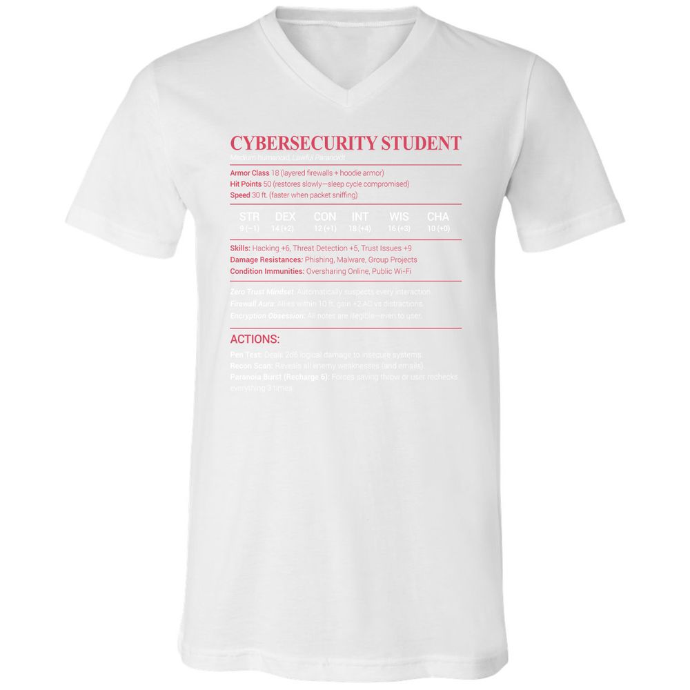 Cybersecurity Student Unisex V-Neck T-Shirt - White - 5