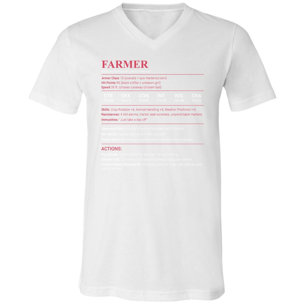 Farmer Stats Unisex V-Neck T-Shirt - White - 5