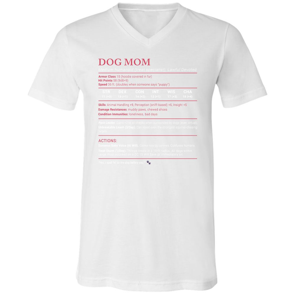 Dog Mom Stats Unisex V-Neck T-Shirt - White - 5
