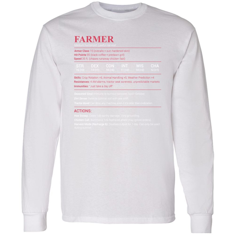 Farmer Stats Long Sleeve T-Shirt - White - 5
