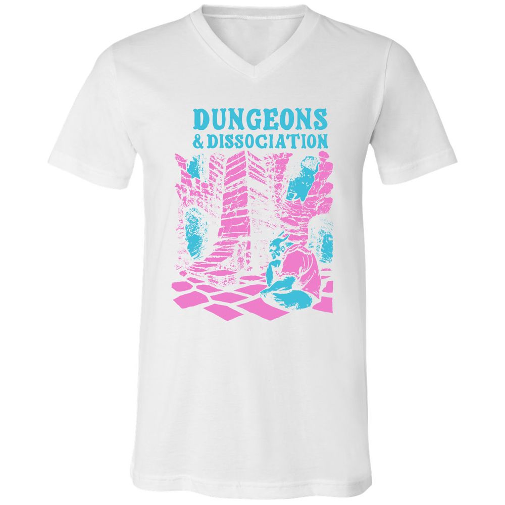 Dungeons And Dissociation Unisex V-Neck T-Shirt - White - 5