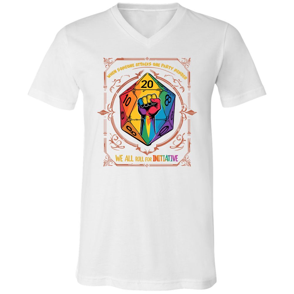 Roll For Initiative Unisex V-Neck T-Shirt - White - 5