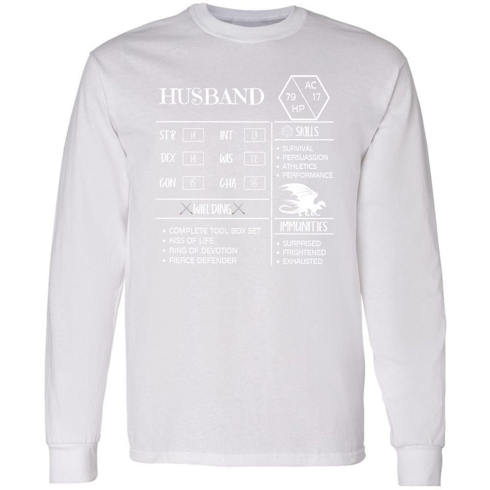 Husband Stats 2 Long Sleeve T-Shirt - White - 5