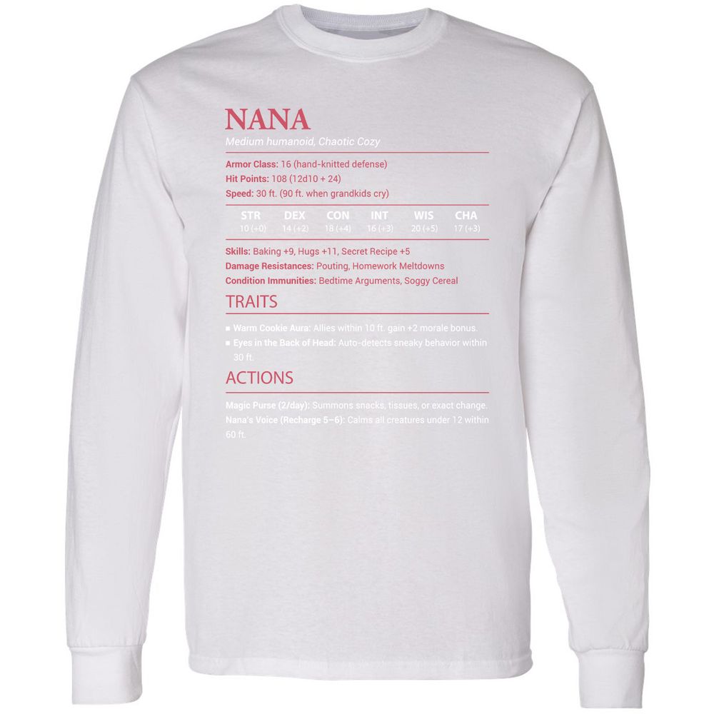 Nana Stats Long Sleeve T-Shirt - White - 5