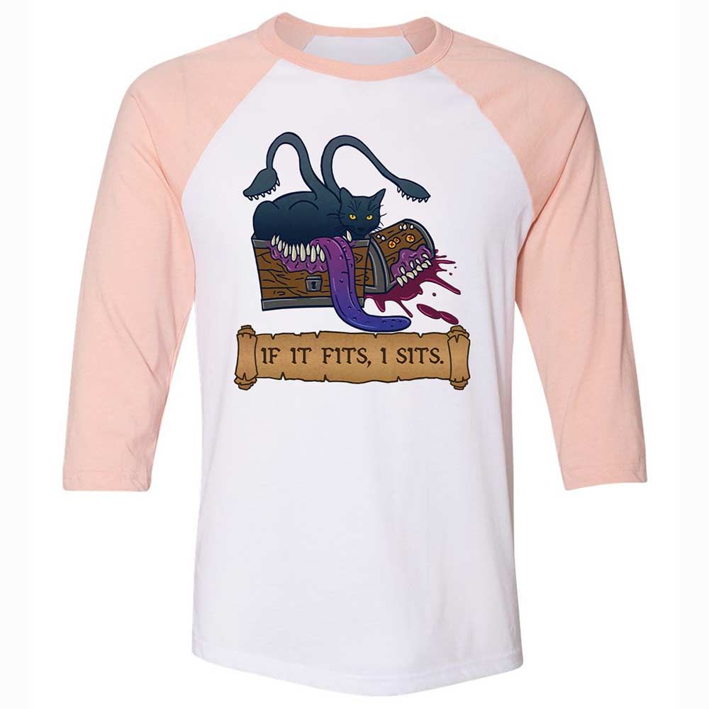 If It Fits I Sits Unisex 3/4 Baseball Tee - White/Heather Peach - 5