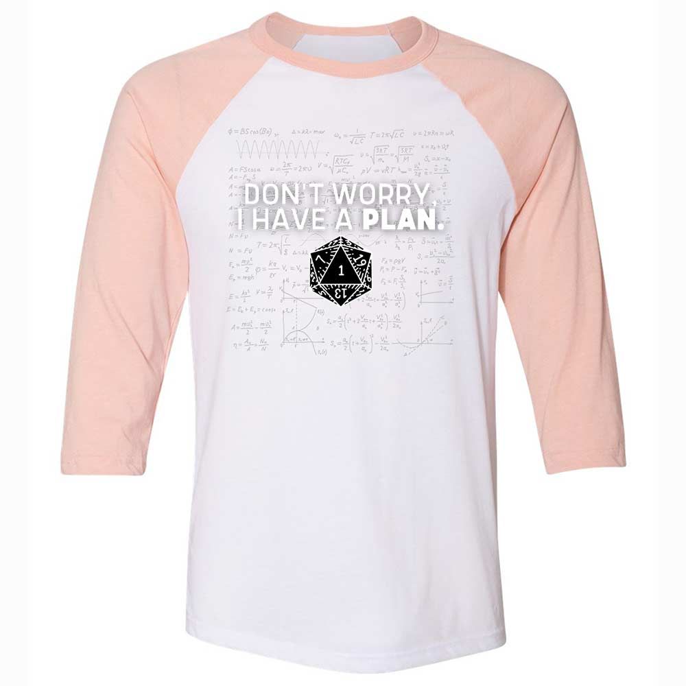 Dont Worry I Have A Plan Unisex 3/4 Baseball Tee - White/Heather Peach - 5