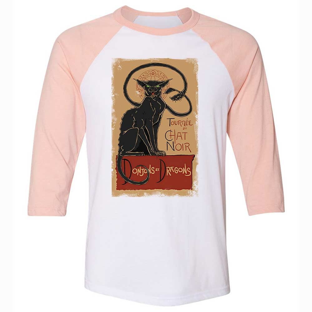 Tournee Du Chat Noir Unisex 3/4 Baseball Tee - White/Heather Peach - 5