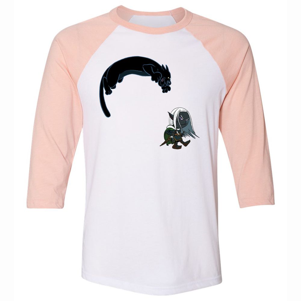 Drizzt and Guenhwyvar Unisex 3/4 Baseball Tee - White/Heather Peach - 5