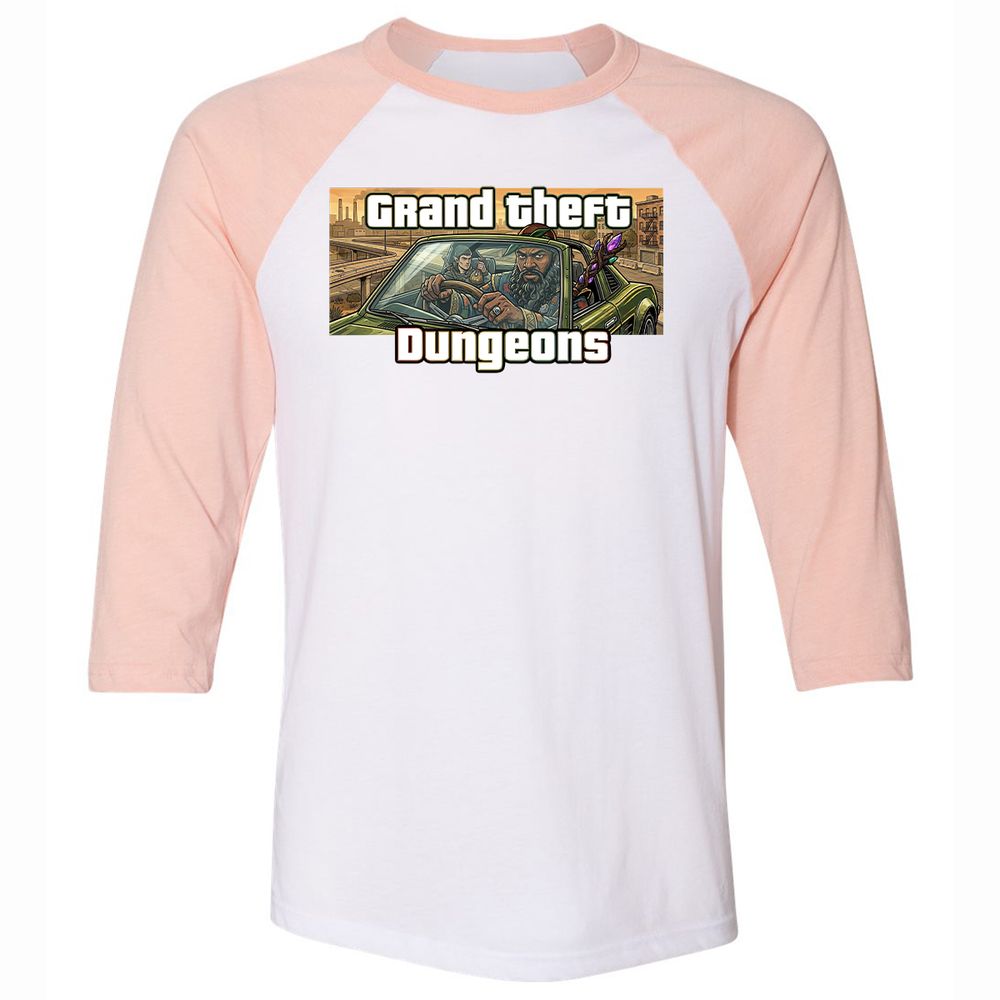 Grand Theft Dungeons Unisex 3/4 Baseball Tee - White/Heather Peach - 5