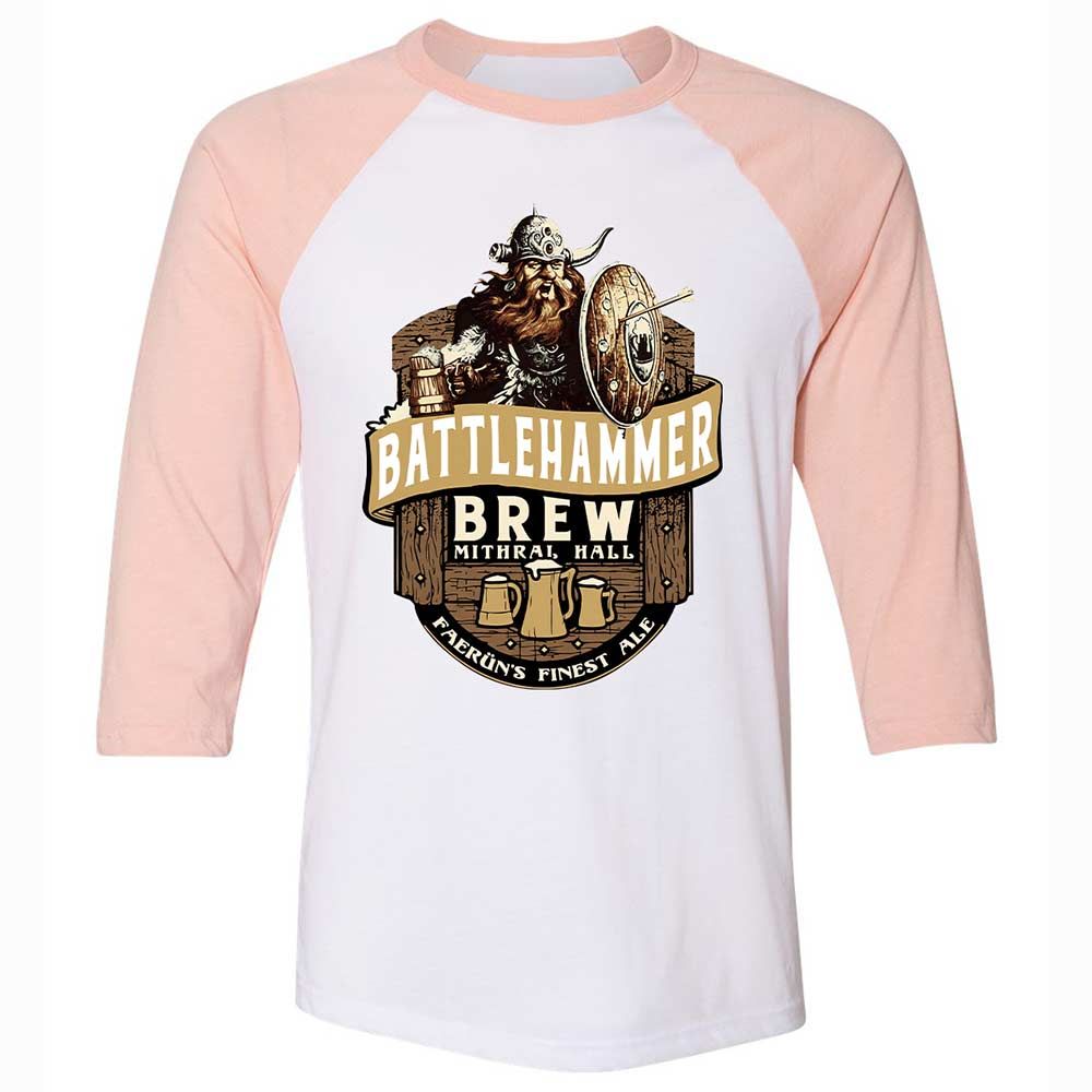 Battlehammer Brew Unisex 3/4 Baseball Tee - White/Heather Peach - 5