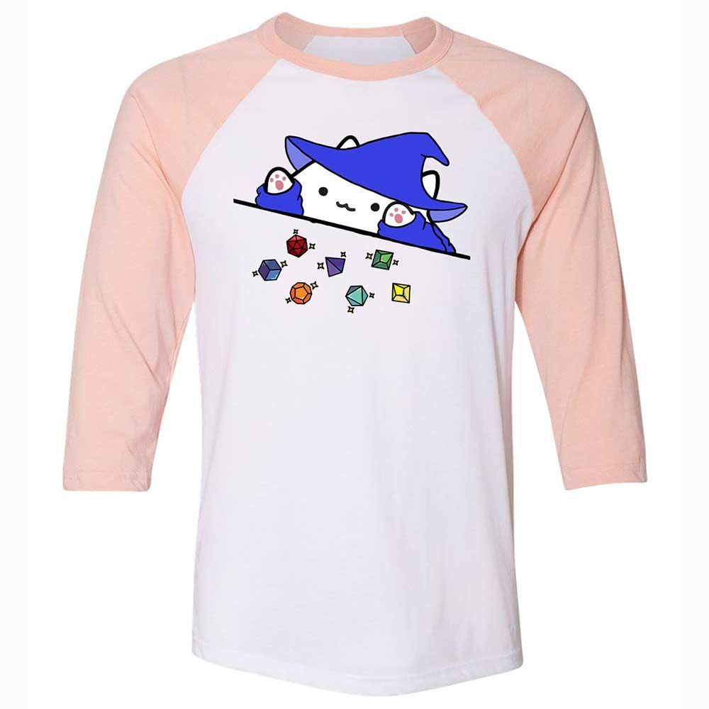 Cat Throws Dices Unisex 3/4 Baseball Tee - White/Heather Peach - 5
