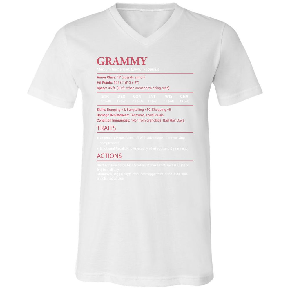 Grammy Stats Unisex V-Neck T-Shirt - White - 5