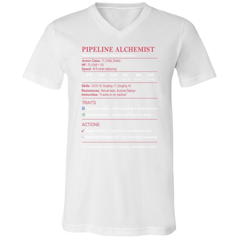 DEVOPS Stats (Pipeline Alchemist) Unisex V-Neck T-Shirt - White - 5