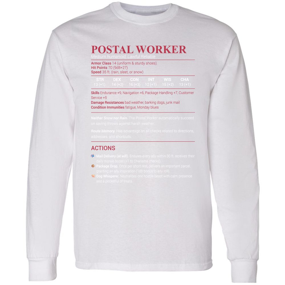 Postal Worker Long Sleeve T-Shirt - White - 5