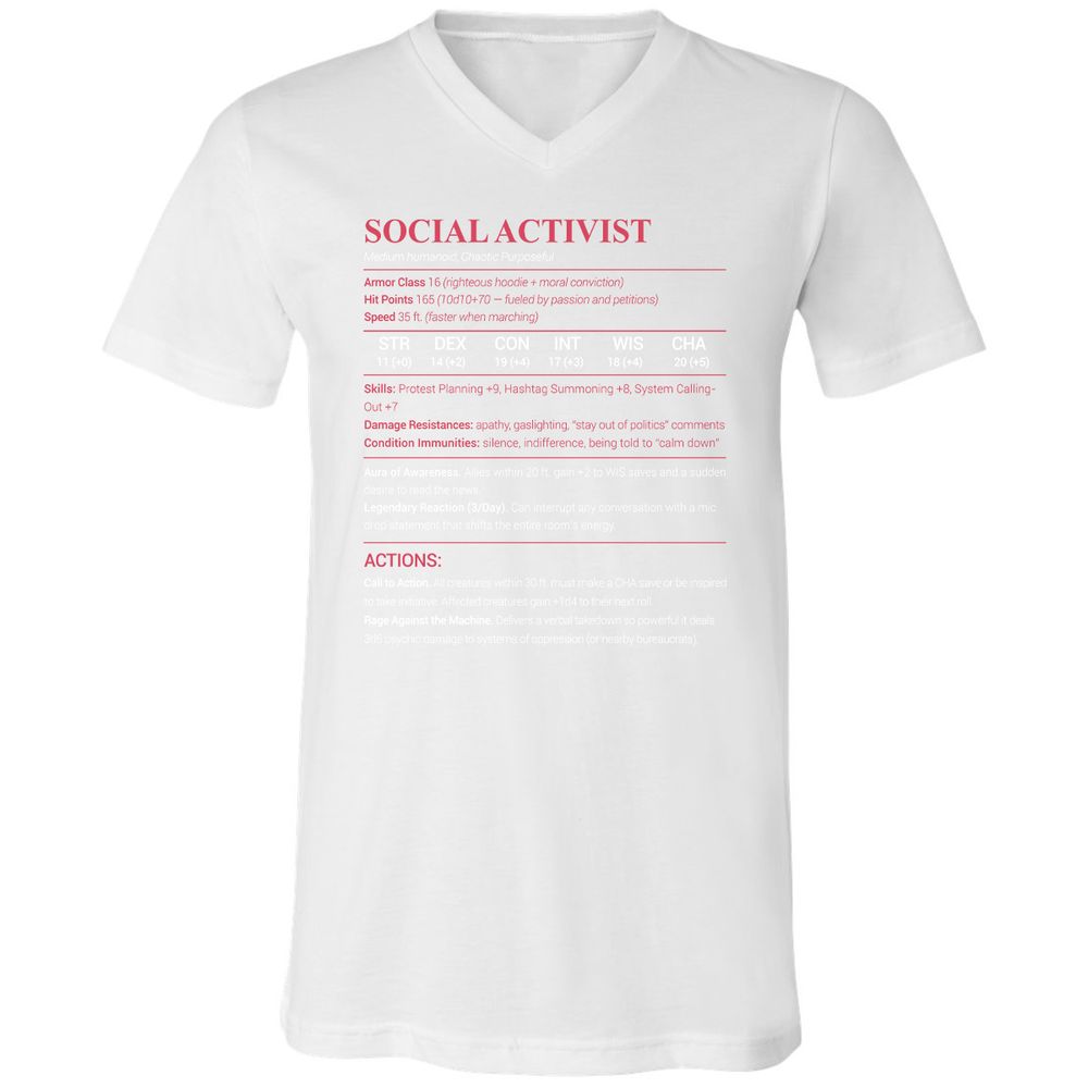 Social Activist Unisex V-Neck T-Shirt - White - 5