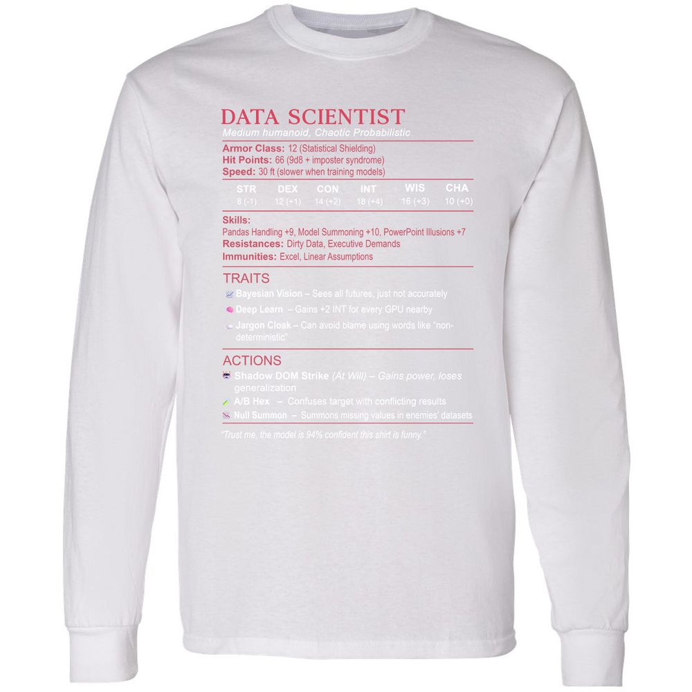 Data Scientist Stats Long Sleeve T-Shirt - White - 5