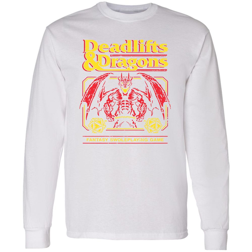 Deadlifts And Dragons Long Sleeve T-Shirt - White - 5