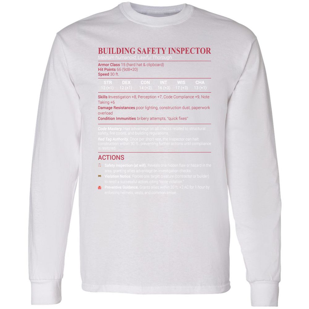Building Safety Inspector Long Sleeve T-Shirt - White - 5