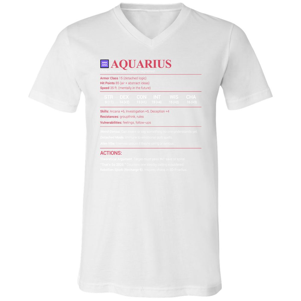 Aquarius Stats Unisex V-Neck T-Shirt - White - 5