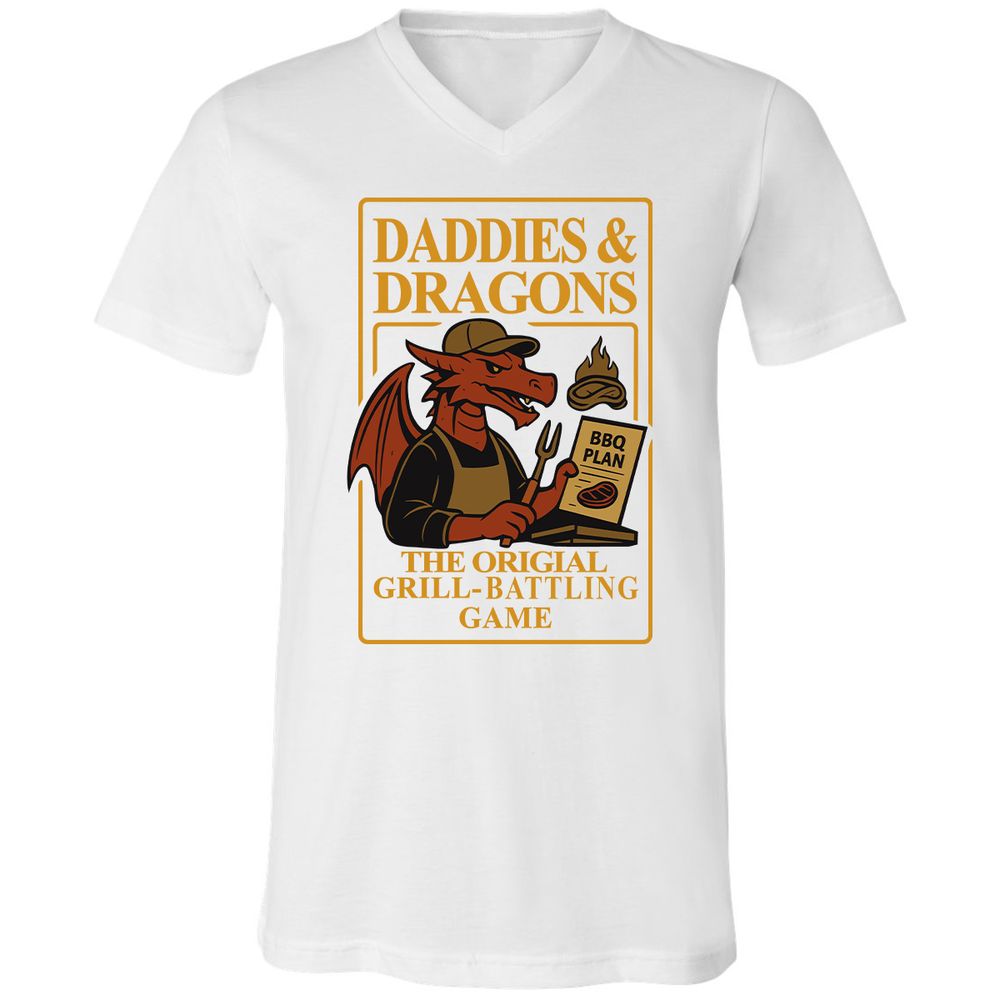 Daddies & Dragons Unisex V-Neck T-Shirt - White - 5