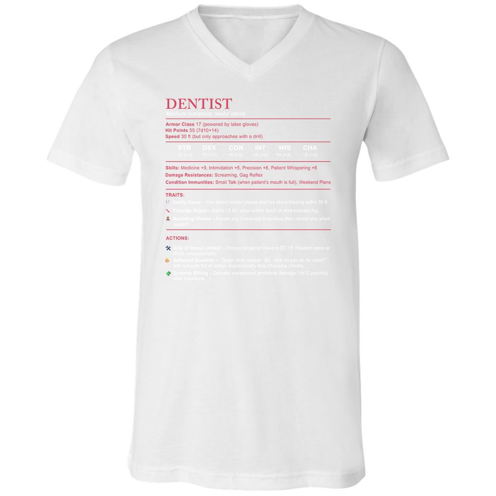 Dentist Stats Unisex V-Neck T-Shirt - White - 5