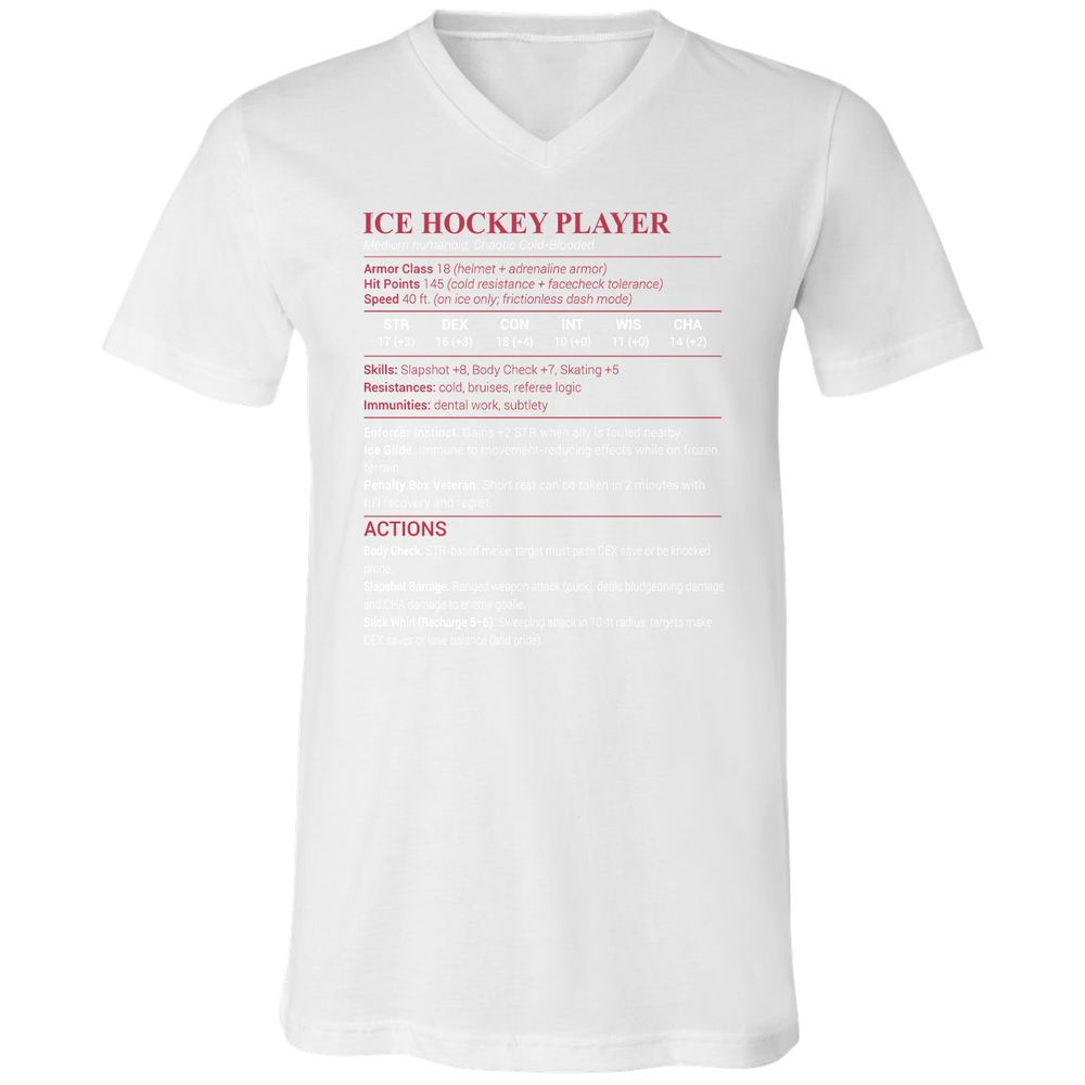 Ice Hockey Player Unisex V-Neck T-Shirt - White - 5