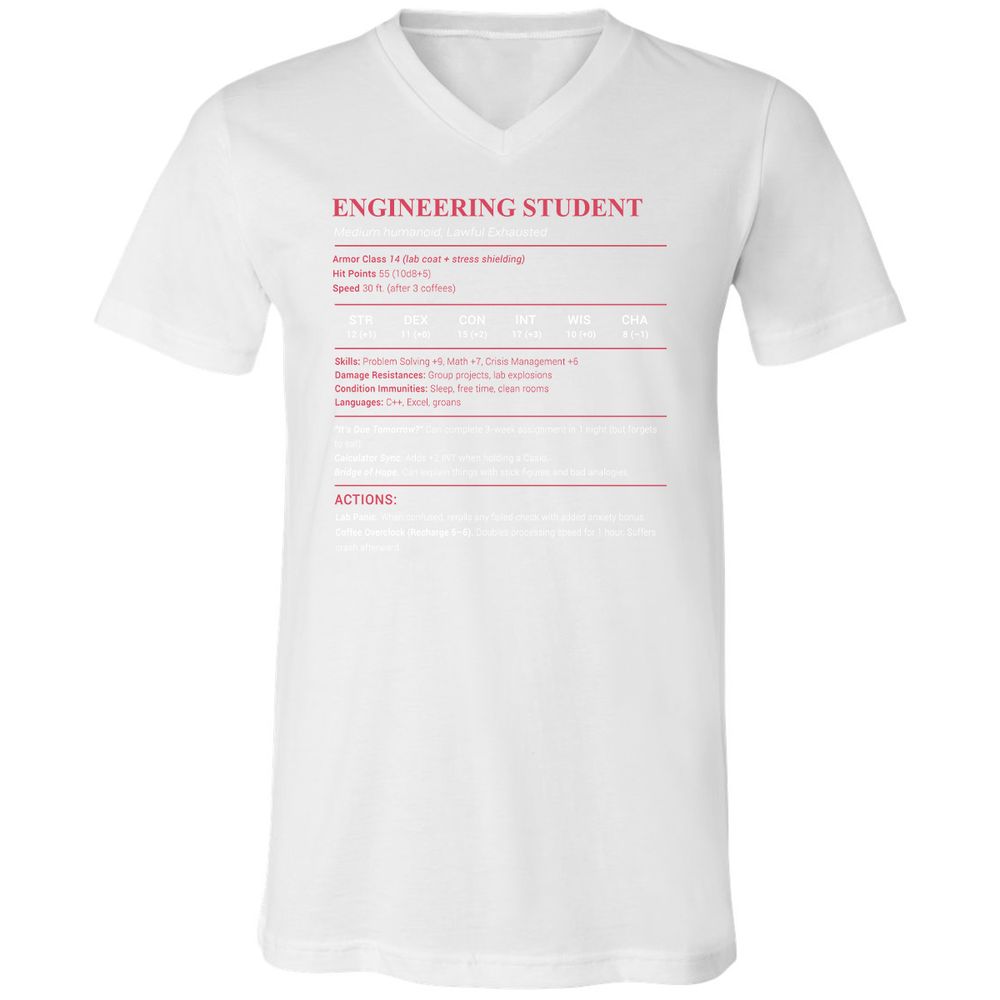 Engineering Student Unisex V-Neck T-Shirt - White - 5