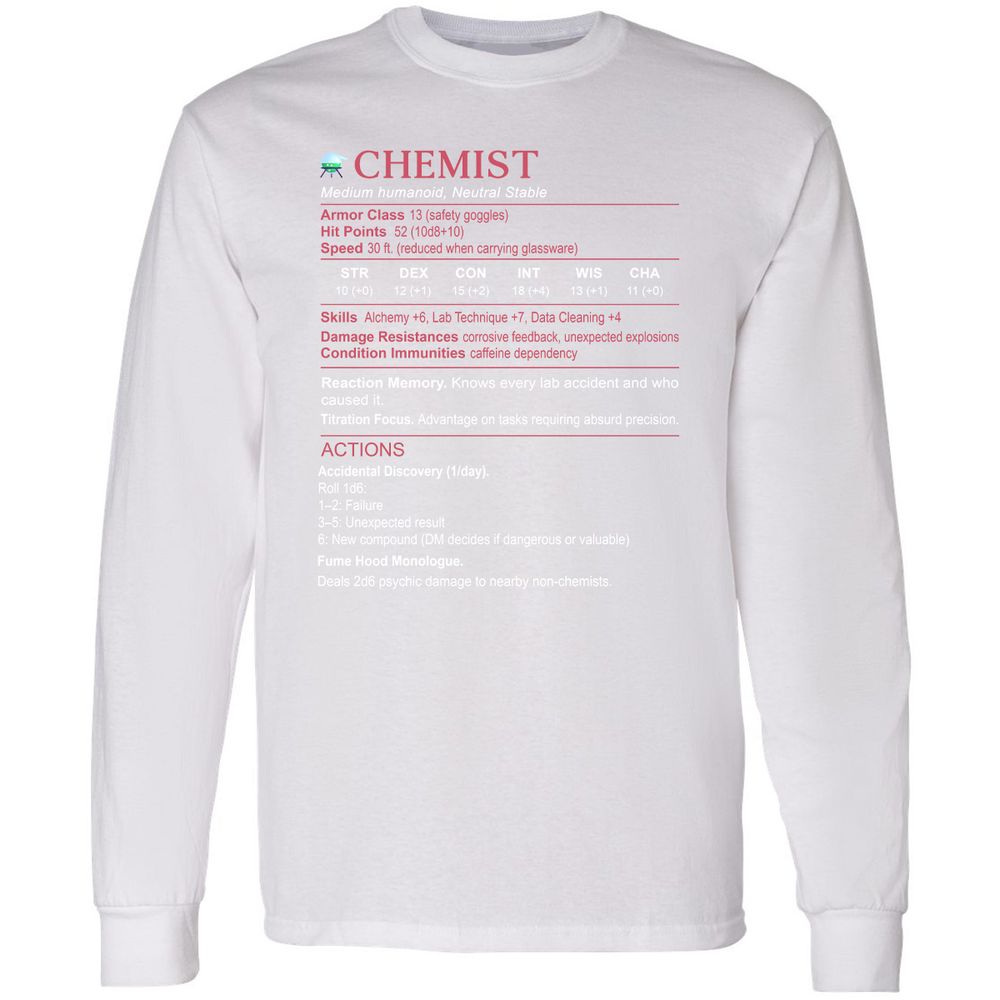 Chemist Stats Long Sleeve T-Shirt - White - 5