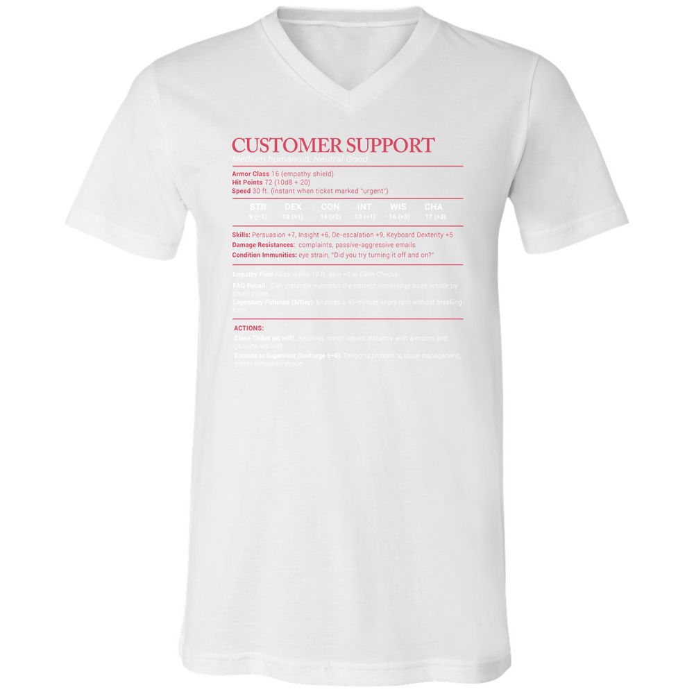 Customer Support Stats Unisex V-Neck T-Shirt - White - 5