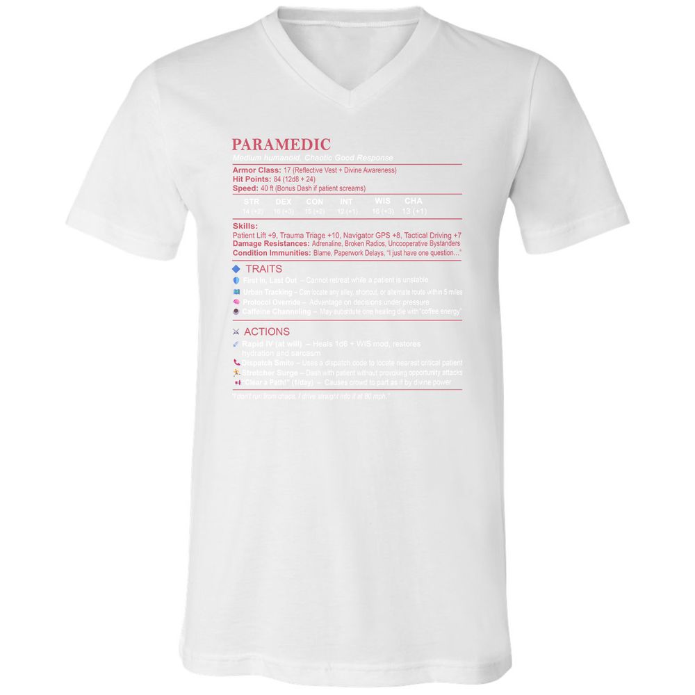 Paramedic Stats Unisex V-Neck T-Shirt - White - 5