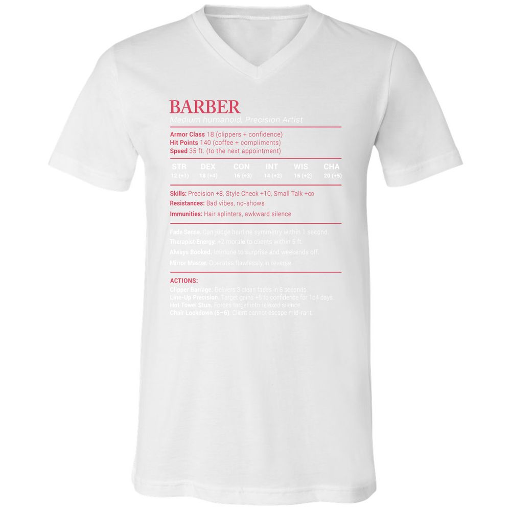 Barber Stats Unisex V-Neck T-Shirt - White - 5