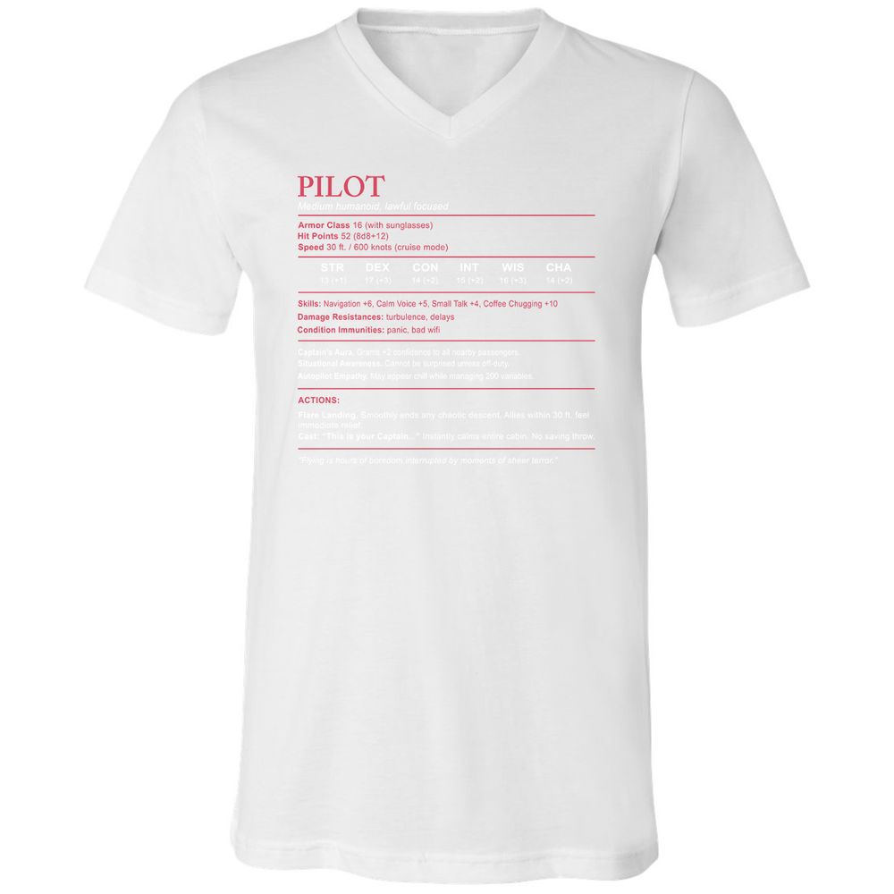 Pilot Stats Unisex V-Neck T-Shirt - White - 5