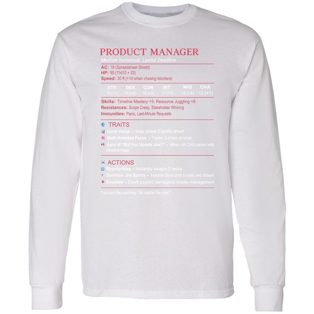 Product Manager Stats (PM) Long Sleeve T-Shirt - White - 5