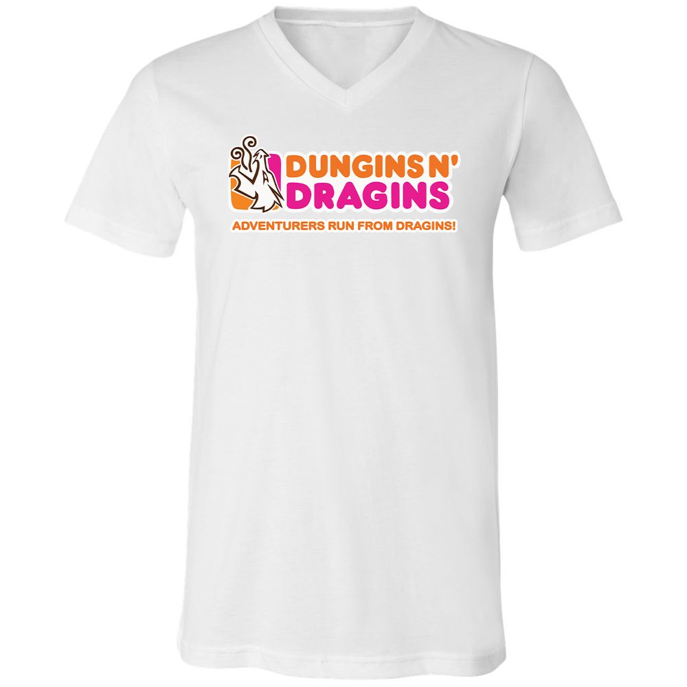 Dungins & Dragins Unisex V-Neck T-Shirt - White - 5