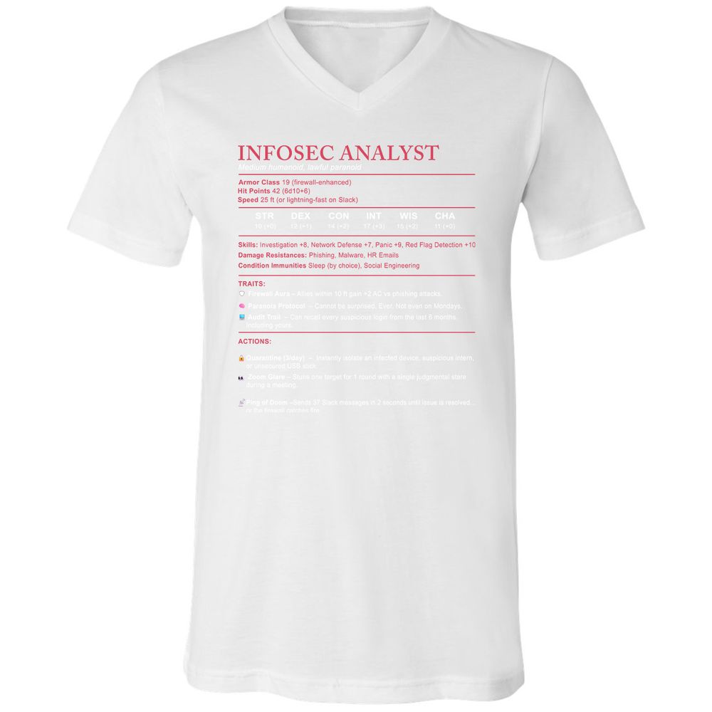 Information Security Analyst Stats Unisex V-Neck T-Shirt - White - 5