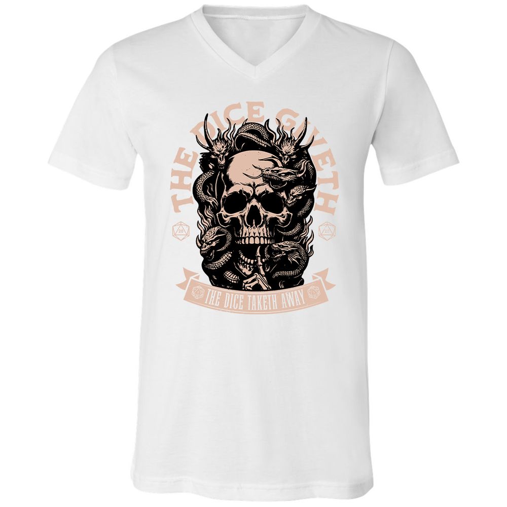 The Dice Giveth The Dice Taketh Away Unisex V-Neck T-Shirt - White - 5