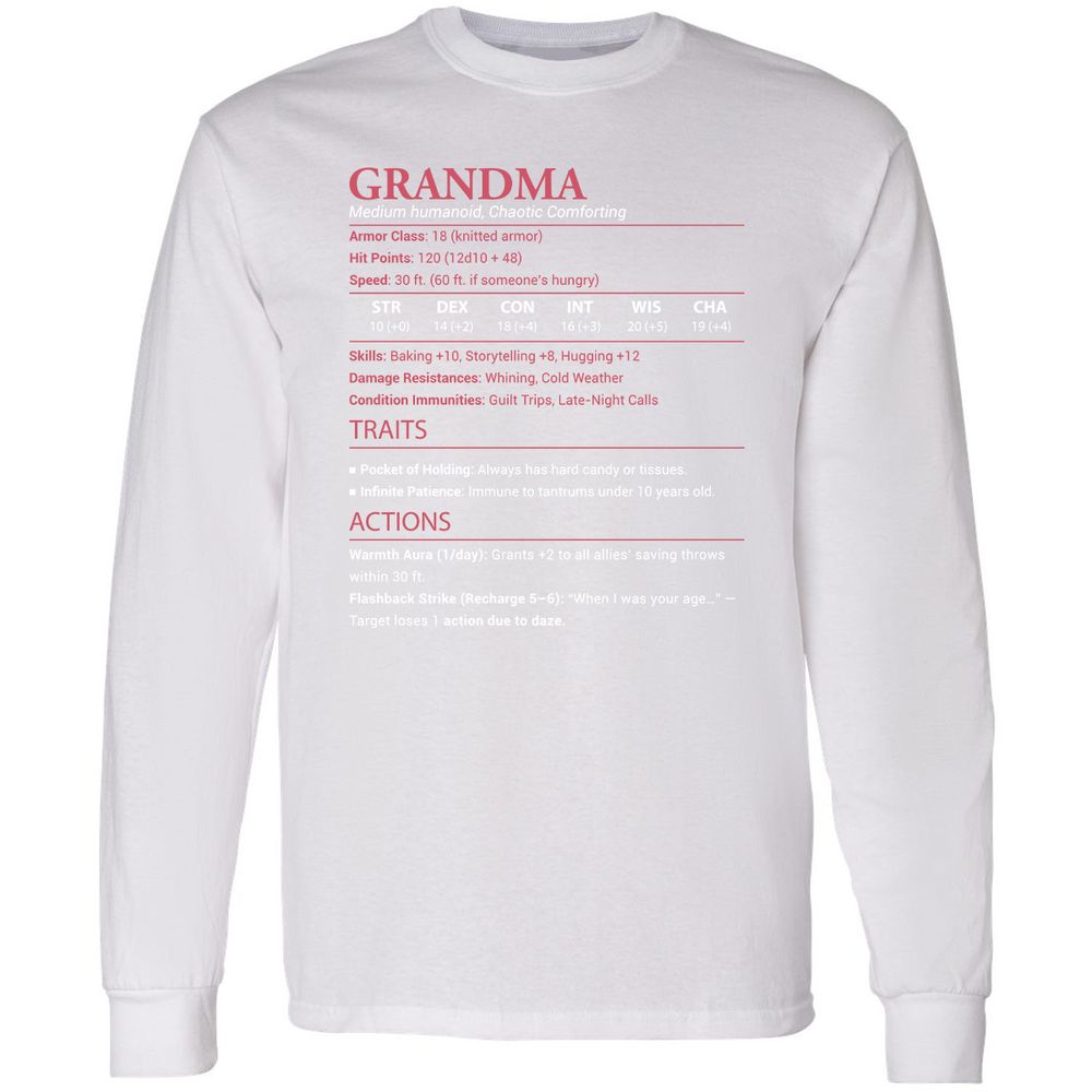 Grandma Stats Long Sleeve T-Shirt - White - 5
