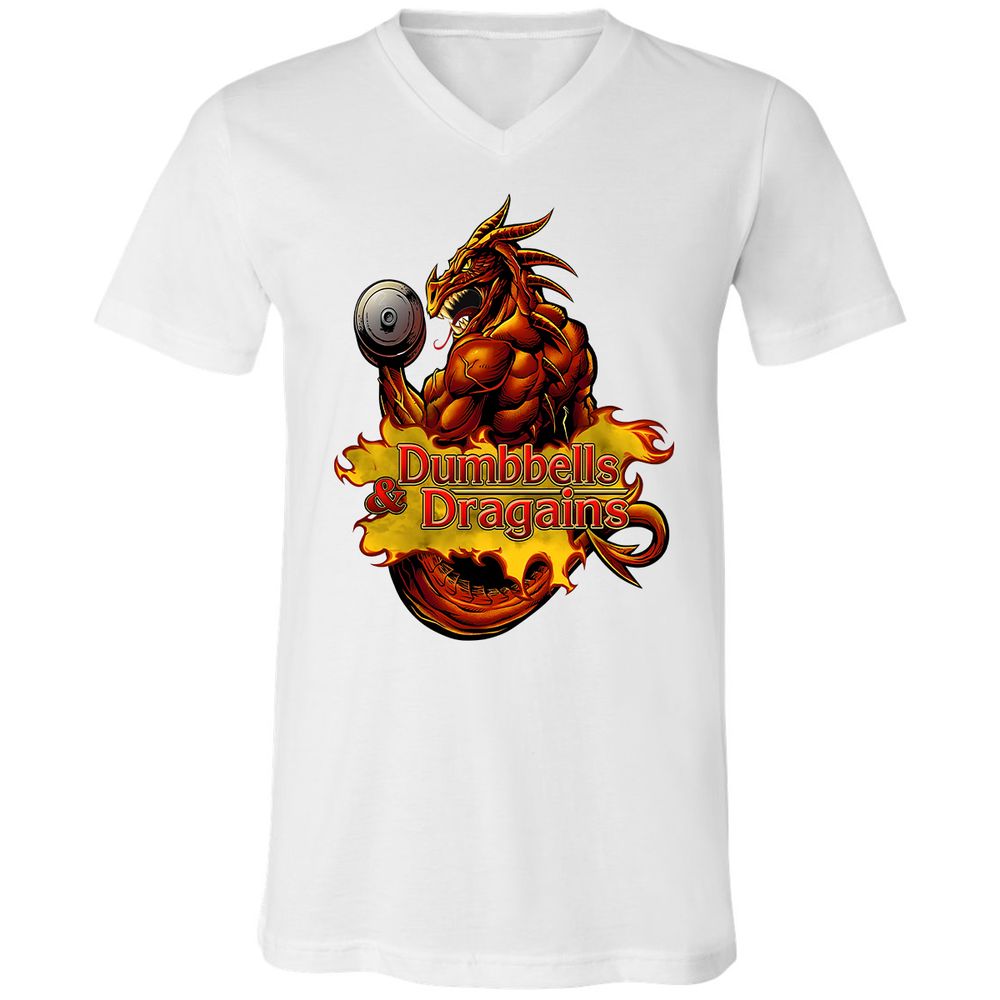 Dumbbells & Dragains Unisex V-Neck T-Shirt - White - 5